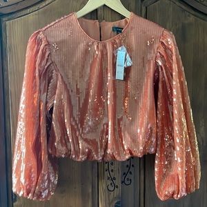 NWT JCREW BUBBLE SLEEVE CROPPED SEQUIN BALLON TOP SIZE XS